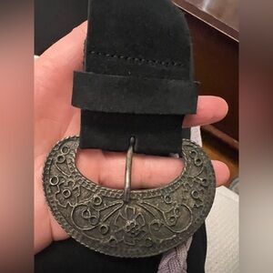 Chic Black suede Belt with Intricate Silver Buckle